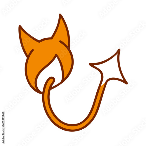 Demon tail illustration with stylized features and vivid orange color, representing fantasy and mythological themes