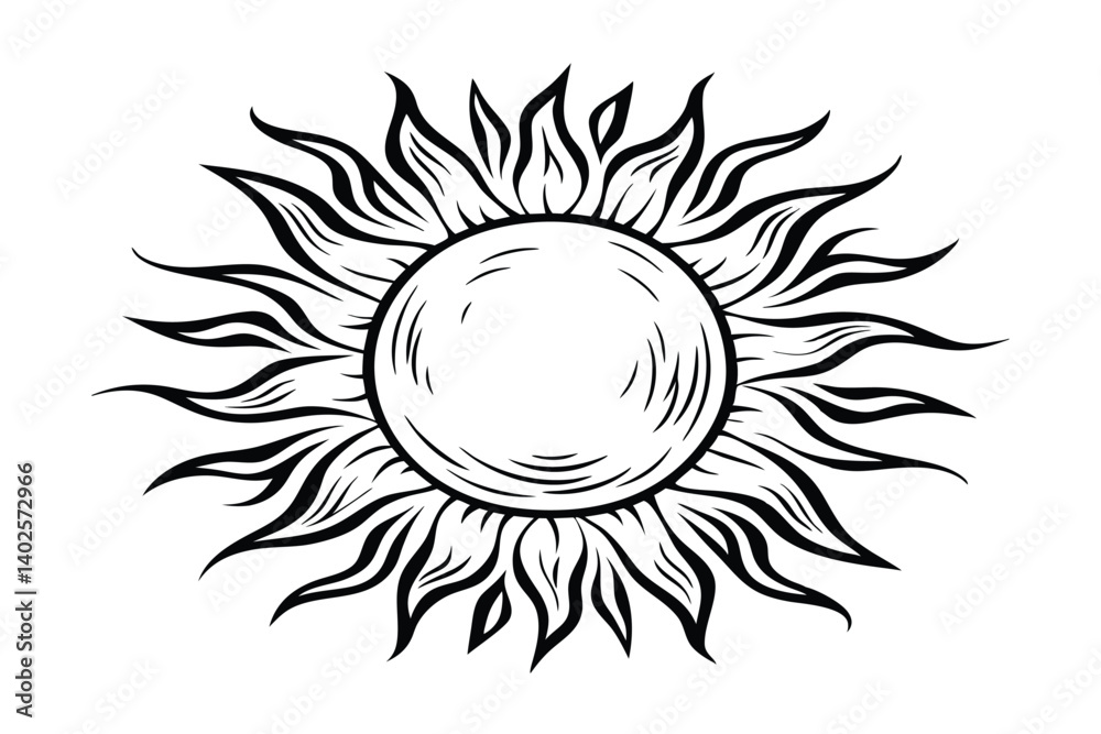 Vector Illustration Of A Decorative Sun Design With Stylized Rays On A White Background Graphic Resource Vector Illustration Of A Decorative Sun Design With Stylized Rays On A White Background Graphic Resource