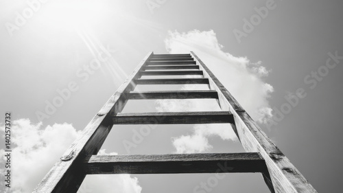 Ladder reaching up into cloud symbolizing career growth and ambition,