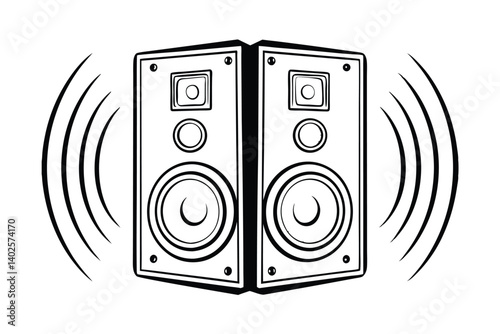 Two Black And White Loudspeakers With Soundwaves For Music Promotion And Audio Concepts