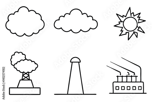 emission sources line art sustainable development energy flow graphic