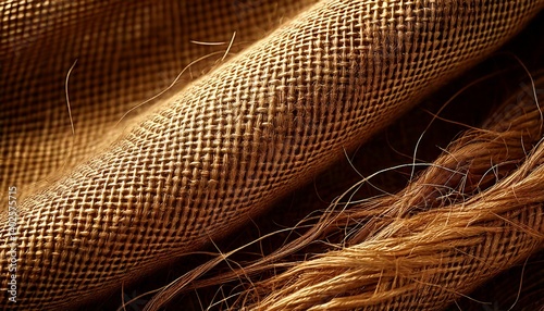 Close-up of natural jute fabric with rustic texture and organic fibers