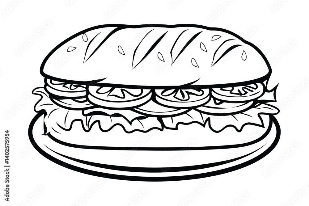 Monochrome Sketch Of A Burger With Lettuce And Tomato Slices Classic American Fast Food Style Black And White Art Monochrome Sketch Of A Burger With Lettuce And Tomato Slices Classic American Fast Food Style Black And White Art