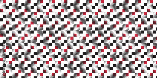 Diagonal Stripe Checkerboard , Red and  Black Grid Pattern with Textured Line Details, Seamless Repeat