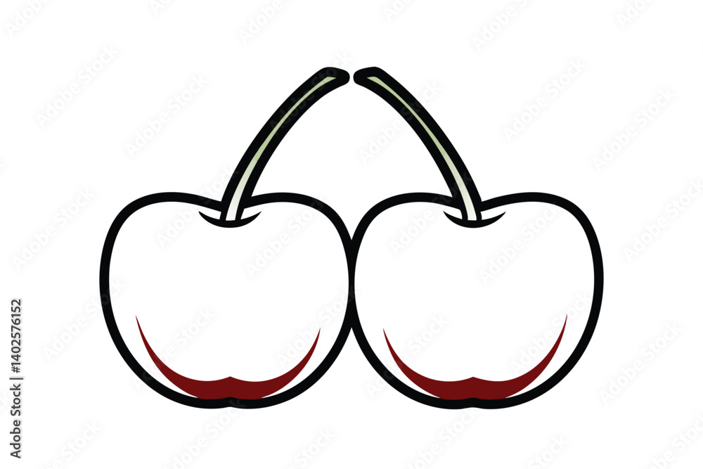 Simple Vector Illustration Of Two Cherries Connected By Stem Isolated On White Background Minimalist Style Simple Vector Illustration Of Two Cherries Connected By Stem Isolated On White Background Minimalist Style