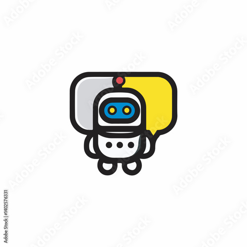 Cute robot communicates ideas in minimalist scene isolated