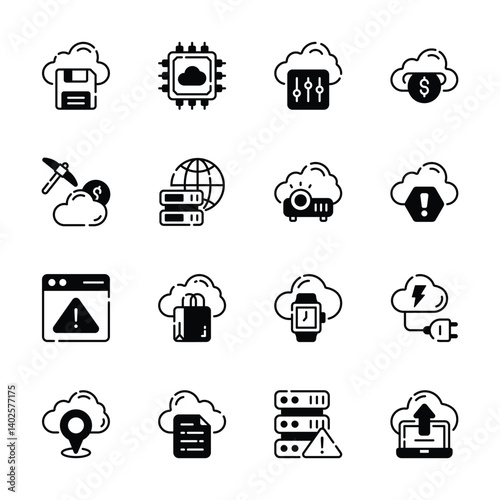 Modern yet handy glyph collection of cloud storage services
