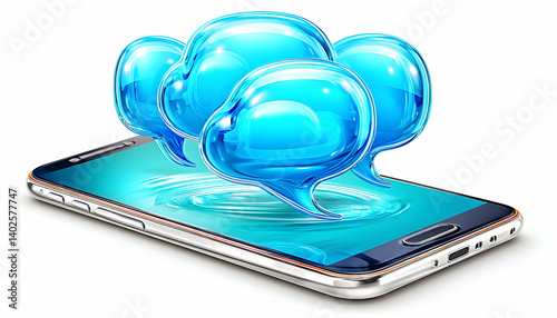 Wallpaper Mural Glossy speech bubbles above a smartphone, depicting mobile messaging Torontodigital.ca