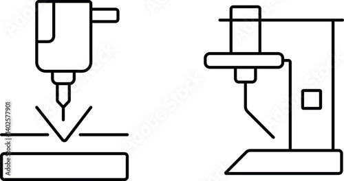 Modern CNC Machine Icon – Editable Stroke Outline Design
