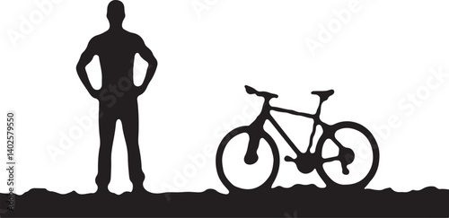 silhouette of a man with a bicycle