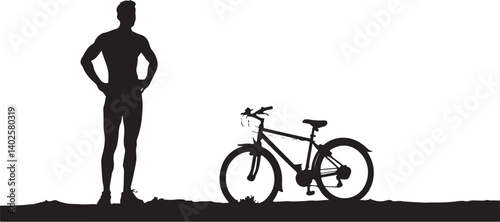 silhouette of a man with a bicycle