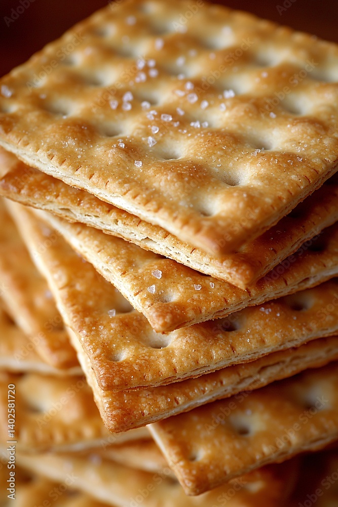 Golden Crisp Crackers Stacked Neatly with Light Salt for a Delicious Snack Experience