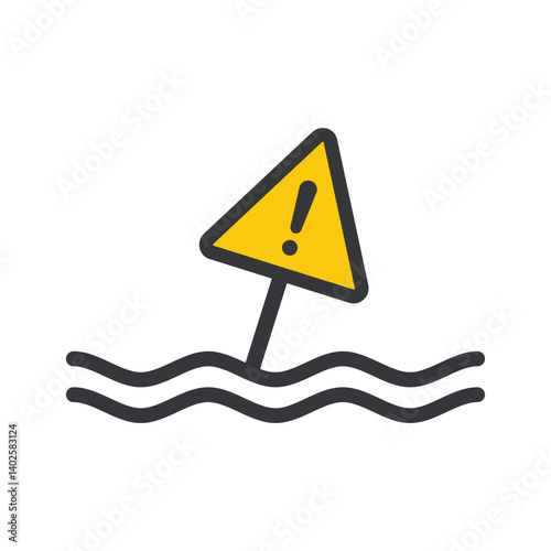 Isolated pictogram safety sign submerged in water, symbolizing flooded area and a flood zone or emergency situation.