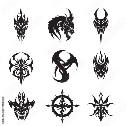 tribal tattoo design elements Spirit animal tribal tattoos with Maori influence and vector geometry
