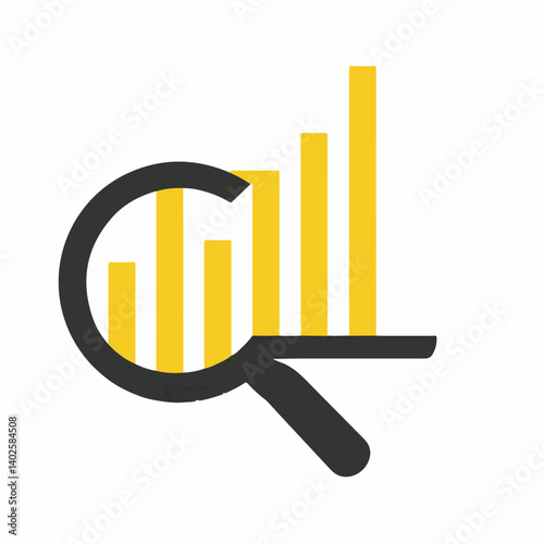 Magnifier analyzes yellow graphs growth visual data presentation