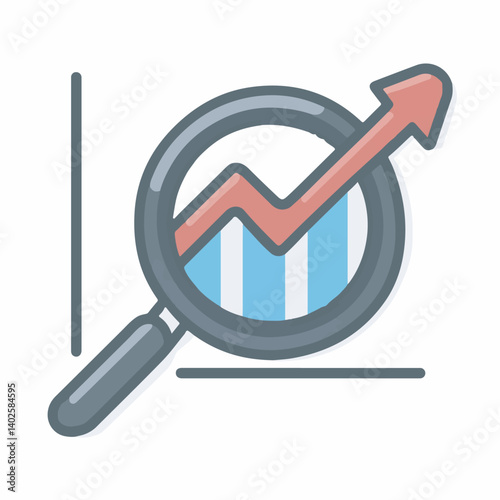 Magnifier analyzes growth chart on white background graphic