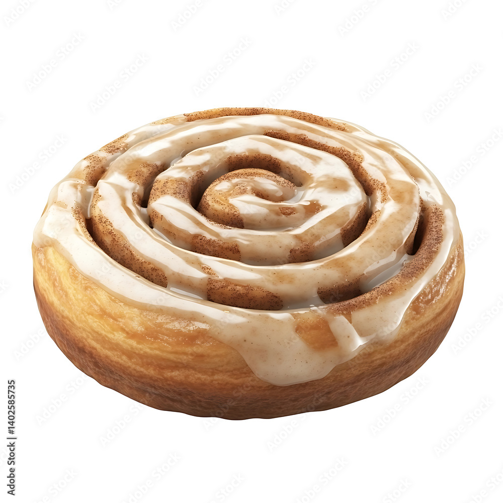 Fototapeta premium A freshly baked cinnamon roll with a soft, fluffy texture, a swirl of cinnamon and sugar