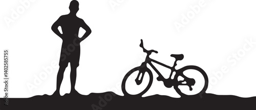 silhouette of a man with a bicycle