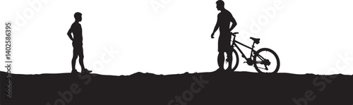 silhouette of a man with a bicycle