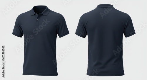 Dark blue polo shirt front and back view apparel mockup