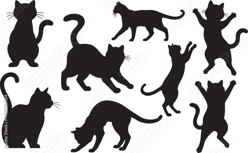 Collection of Black Cat Silhouettes in Various Playful and Relaxed Poses for Creative Projects