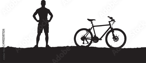 silhouette of a man with a bicycle