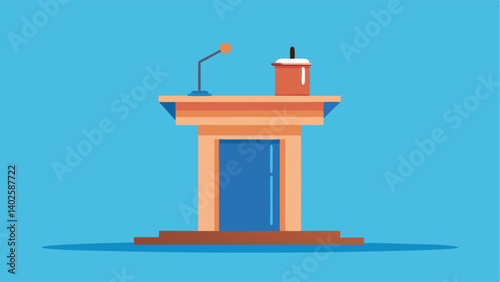 A small table with a podium and microphone for the town mayor or local government officials to address the community.