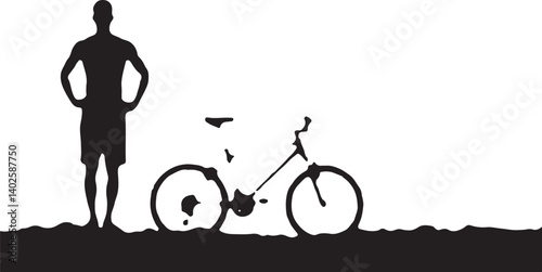 silhouette of a man with a bicycle