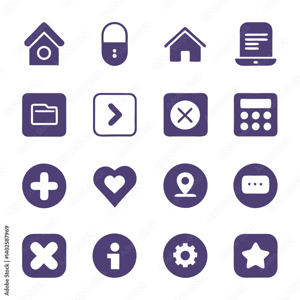 Purple Vector Icons for UI Design Elements Purple Vector Icons for UI Design Elements