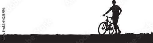 silhouette of a man with a bicycle