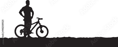 silhouette of a man with a bicycle