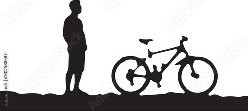 silhouette of a man with a bicycle