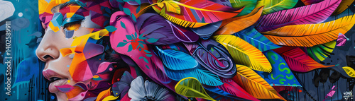 Street artist decorating urban landscapes with vibrant murals, spreading messages of hope and unity, self-expression transcending boundaries, art enriching society