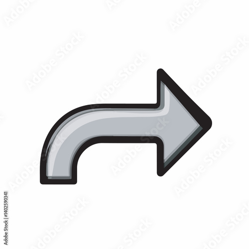 Curved arrow redirects right on white backdrop symbol direction