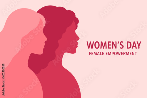 International Women's Day Celebration Vector Art with Female Silhouettes in Pink and Red Tones, Feminine Empowerment Concept Illustration for Social Media, Posters and Digital Marketing Campaigns