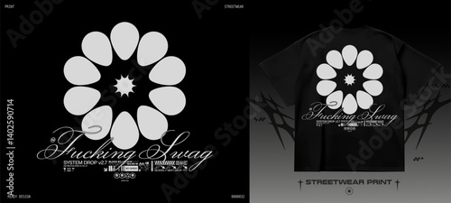 Techno streetwear t-shirt print. Geometric starlight symbol with bold back placement and Y2K cyberpunk aesthetics. Vector apparel design