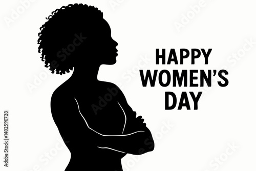 Empowered African American Woman Silhouette for International Women's Day: Strong, Confident Pose with Natural Hair, Vector Illustration for Equality and Feminism Campaigns