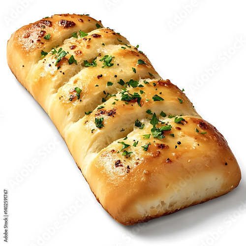 A freshly baked garlic butter breadstick with a golden crust, soft interior, and a fragrant garlic butter glaze