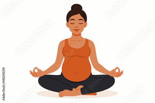 Peaceful Pregnant Woman Practicing Yoga and Meditation in Lotus Pose for Relaxation and Wellness During Pregnancy