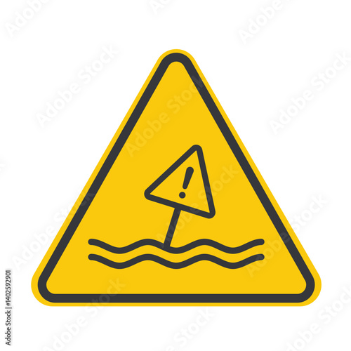 Isolated pictogram safety sign submerged in water, symbolizing flooded area and a flood zone or emergency situation.