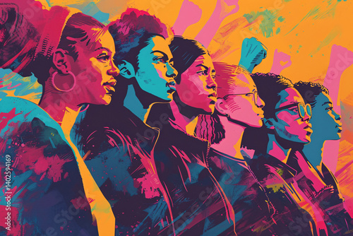 Illustrations representing diverse individuals united in the fight for equality, raising voices against injustice and discrimination, advocating for social change and systemic reform