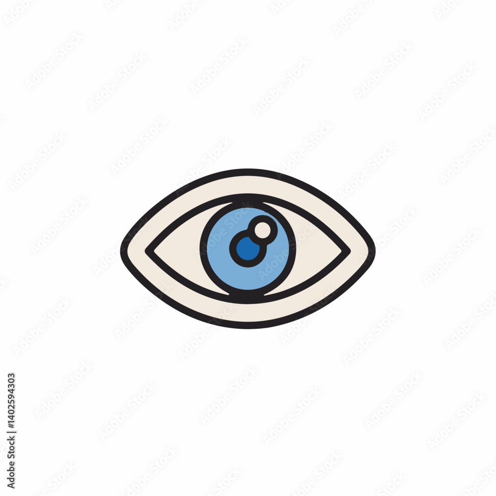 Blue eye icon stares forward on white background isolated graphic Blue eye icon stares forward on white background isolated graphic