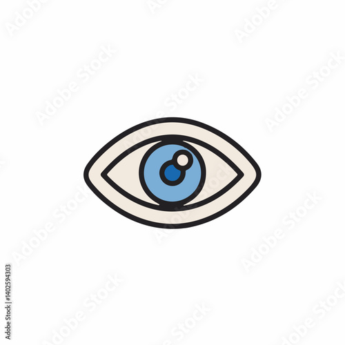 Blue eye icon stares forward on white background isolated graphic