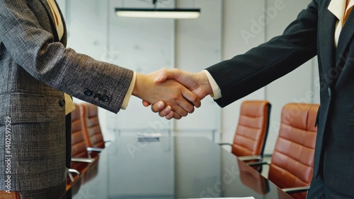 Obraz na płótnie Two businessmen shaking hands at table. w salonie