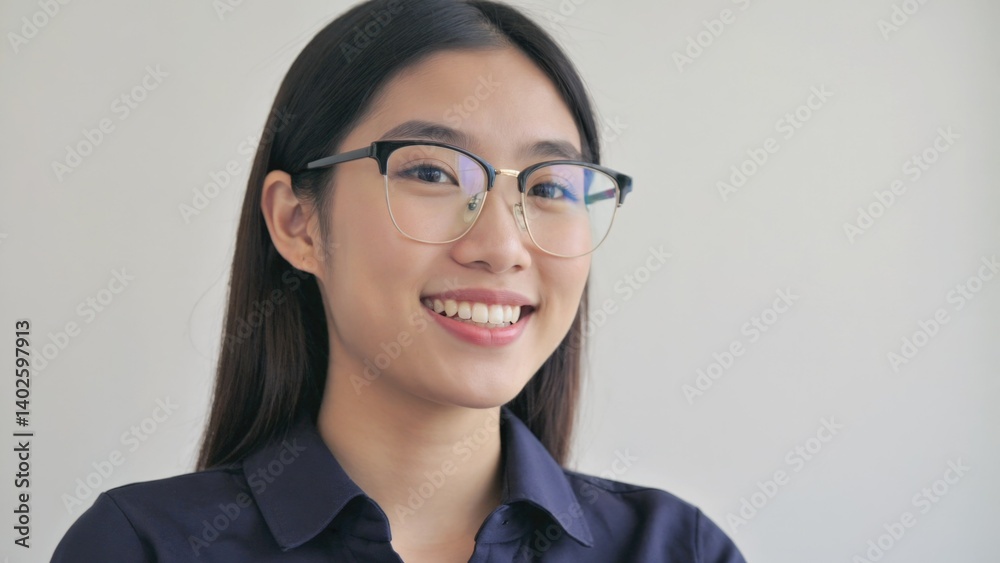Happy smiling young asian woman in glasses professional office setting