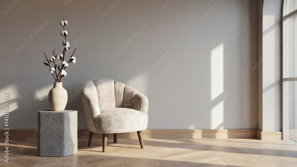 Sophisticated interior with stylish modern furniture set in a sunny, textured corner of a room.