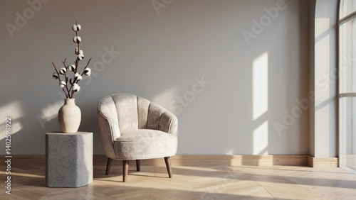 Obraz na płótnie Sophisticated interior with stylish modern furniture set in a sunny, textured corner of a room. w salonie