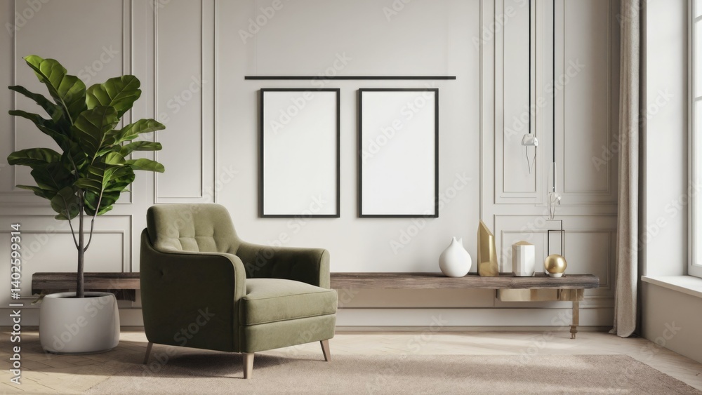 This is a photo of a modern living room with an elegant and minimalist design.
