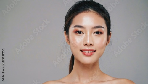 Obraz na płótnie Young woman showing off her flawless skin with radiant makeup. A confident selfie that exudes beauty and style. w salonie