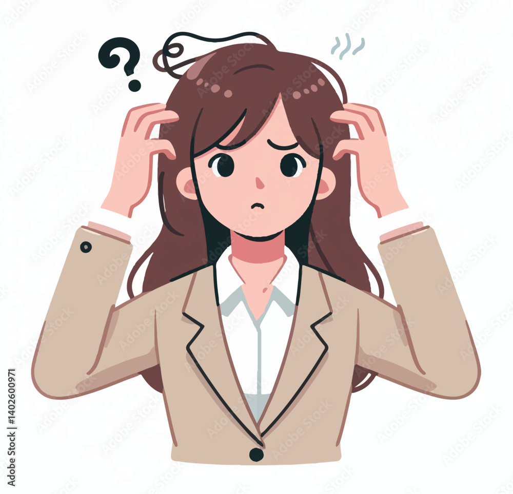 Vector career woman holding head as dizzy expression Vector career woman holding head as dizzy expression